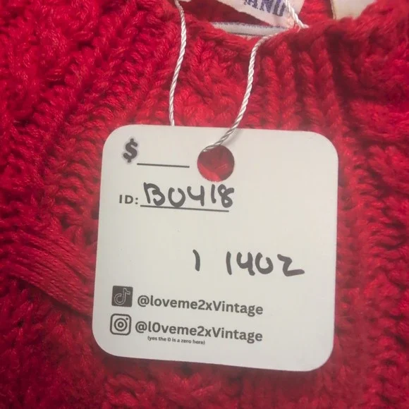 90s Cape Isle Knitters Red Cable Knit Sweater Womens Medium Hand Knit Mock Neck - Picture 7 of 7